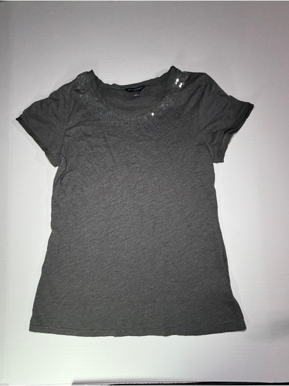 Banana Republic Gray Short-Sleeve Crewneck Tee with Sequin Accents